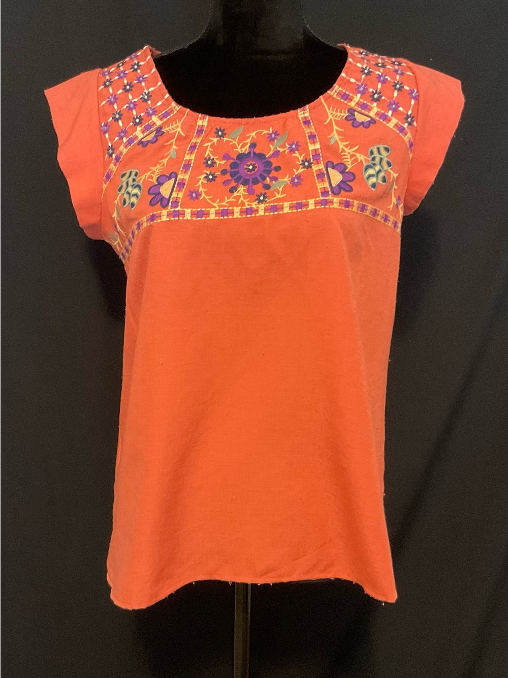 THML Orange Embroidered Cap Sleeve Top